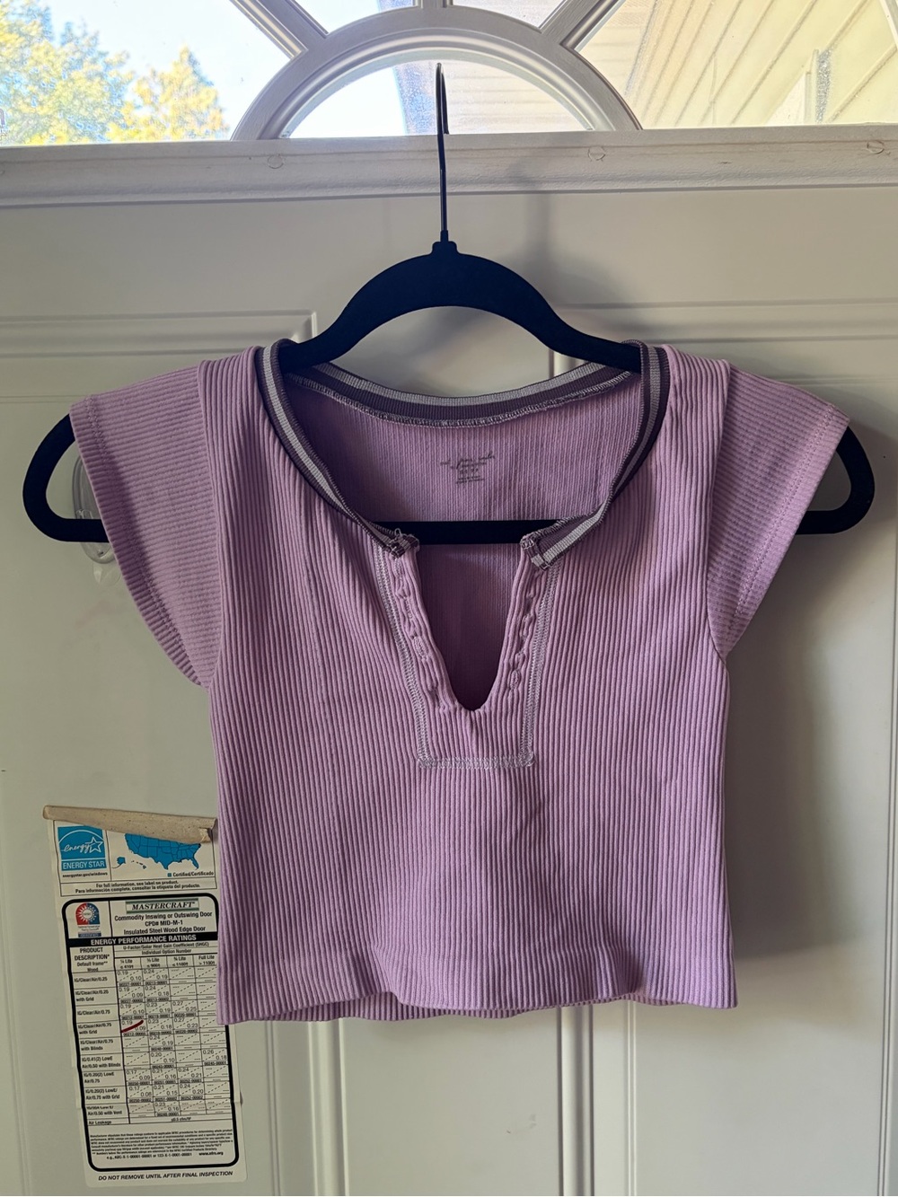 Out From Under Lavender Go For Gold Notched Ribbed Crop Top